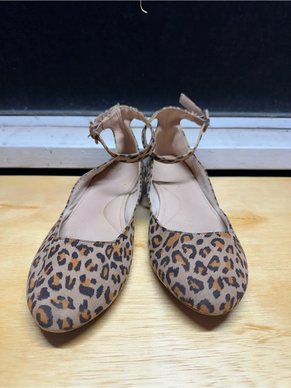 Leopard Print Ankle-Strap Flats - Women